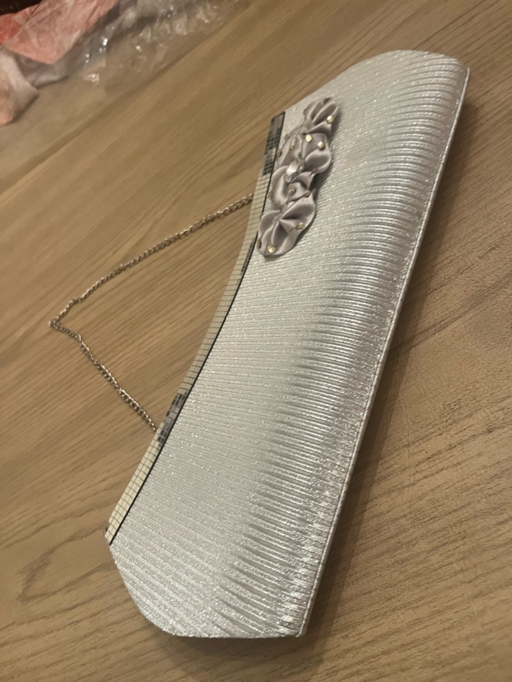 Elegant Silver Floral Accent Evening Clutch